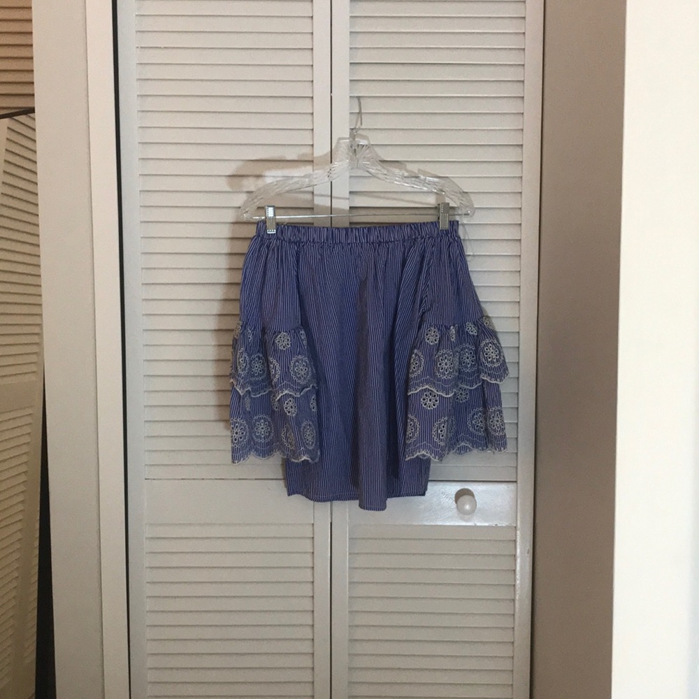 Blue and White Striped Tank Top with sleeves